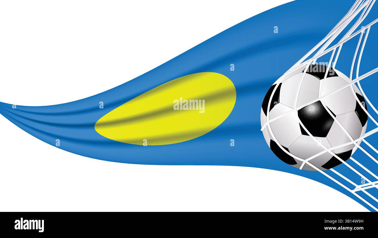Pallone da calcio in rete con bandiera ondulata Palau equipaggiamento sportivo e vettoriale di illustrazione della bandiera ondulata Illustrazione Vettoriale