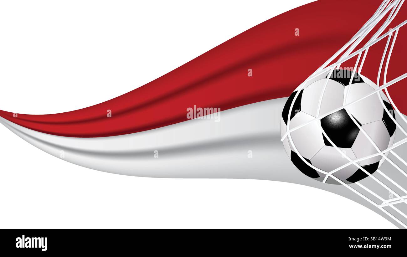 Pallone da calcio in rete con bandiera ondulata di Monaco equipaggiamento sportivo e vettoriale di illustrazione della bandiera ondulata Illustrazione Vettoriale