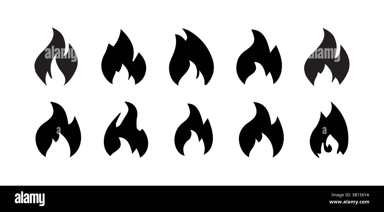 Set di vettori per icone di fuoco. Simbolo della fiamma. Collezione di icone di fiamma. collezioni di simboli di fuoco per voi Illustrazione Vettoriale