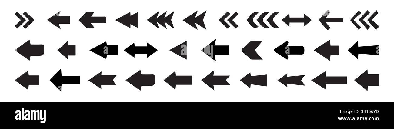 Freccia. Cursore. Icona del vettore freccia. Semplici frecce moderne. Raccolta di diverse frecce in stile piatto per il web design o l'interfaccia. Simboli di direzione . Illustrazione Vettoriale