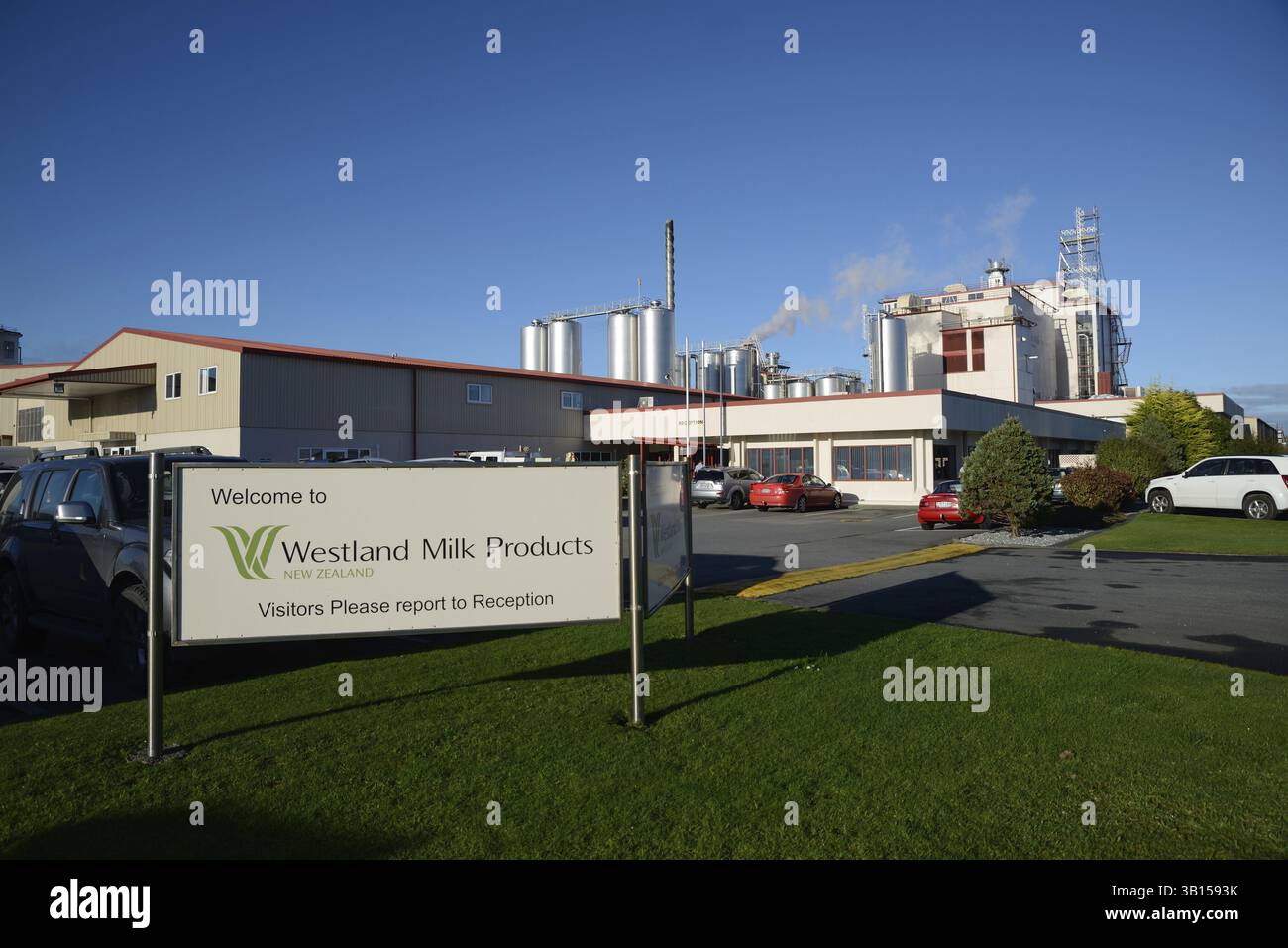 HOKITIKA, NUOVA ZELANDA, 27 GIUGNO 2016: Lo stabilimento di Westland Milk Products impiega centinaia di persone a Hokitika, nuova Zelanda, Oceania Foto Stock