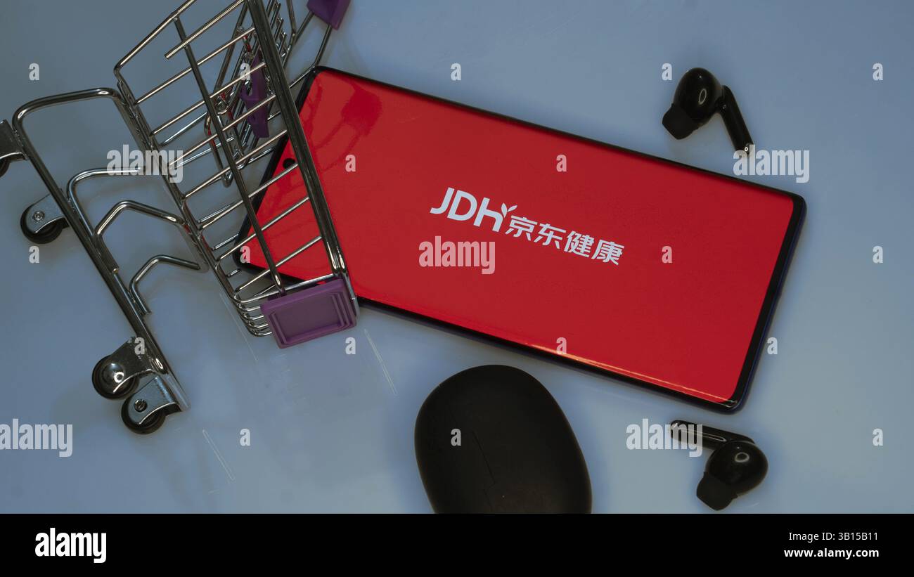 JD Health (JDH Chinese, pinyin: Jngdng Jinkng) è una società cinese quotata a Hong Kong che si concentra sulla fornitura di servizi e risorse sanitari digitali Foto Stock
