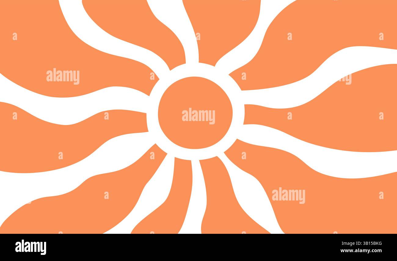 Raggi del sole giallo sfondo psichedelico. Raggi ondulati in stile gotico. Poster abstract Sun burst. Consistenza psichedelica. design anni '70, '80. Linee d'onda radiali Illustrazione Vettoriale