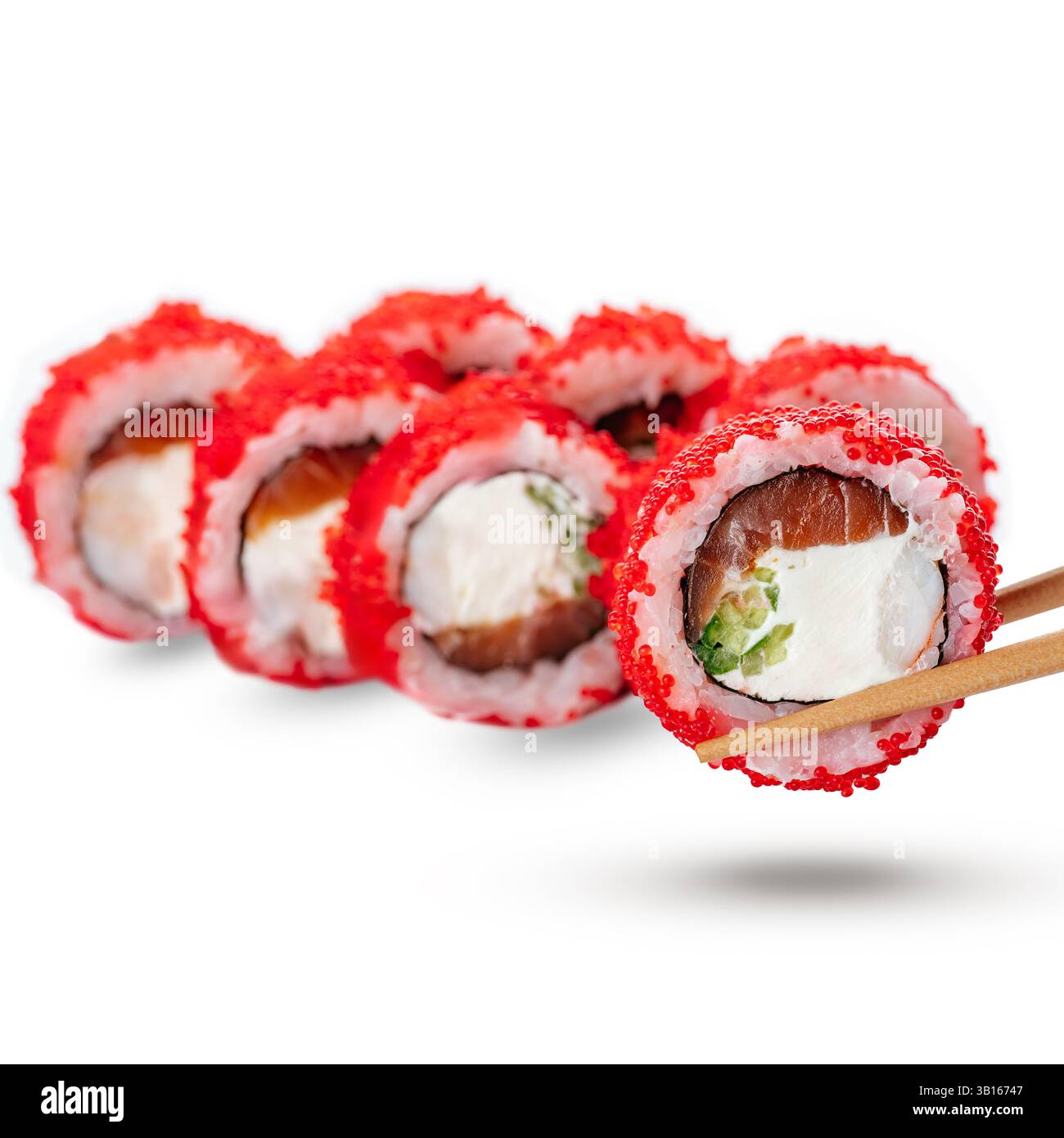 panino di sushi con formaggio tobiko e pesce rosso Foto Stock
