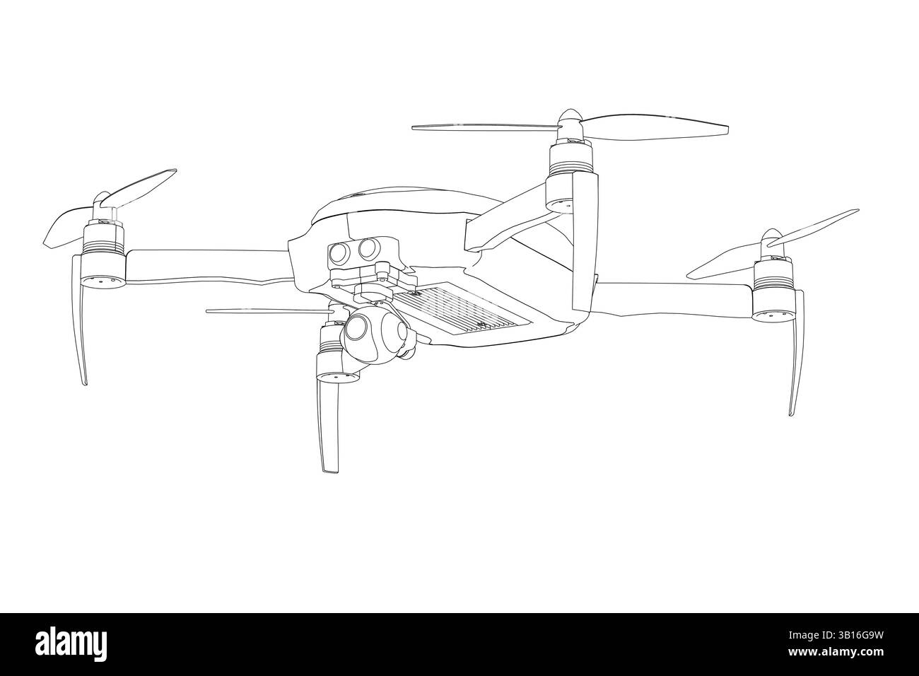 Un disegno in bianco e nero di un drone. Illustrazione Vettoriale