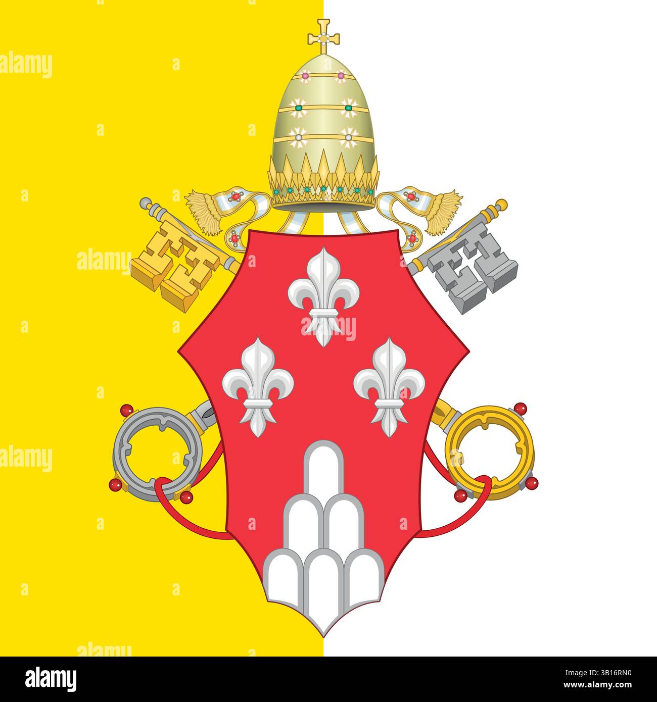 Stemma di Papa Paolo vi Vescovo di Roma, 1963-1978, sullo sfondo della bandiera della Santa sede Illustrazione Vettoriale