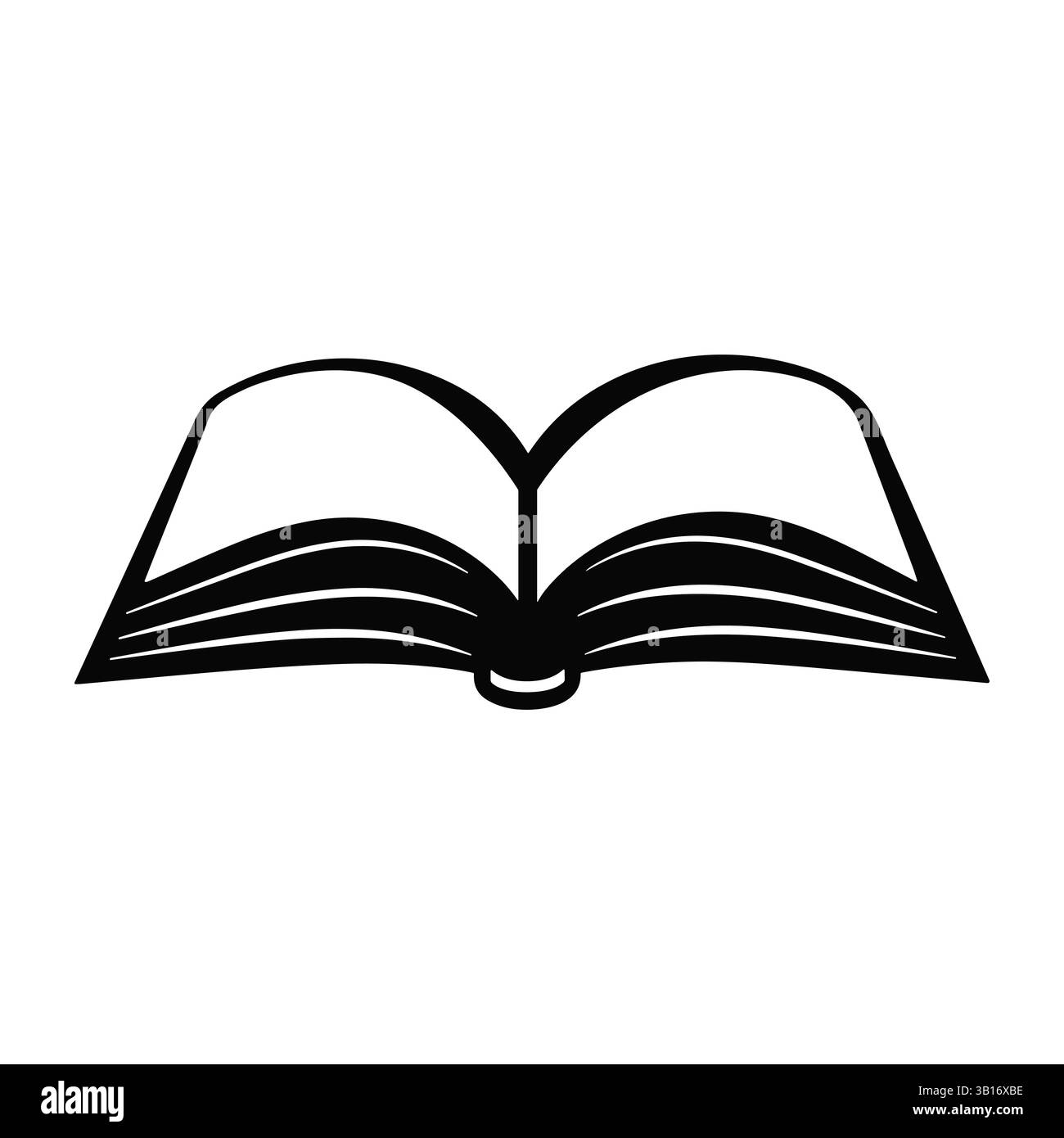 Apri l'icona vettoriale del libro. Silhouette nera isolata su sfondo bianco Illustrazione Vettoriale