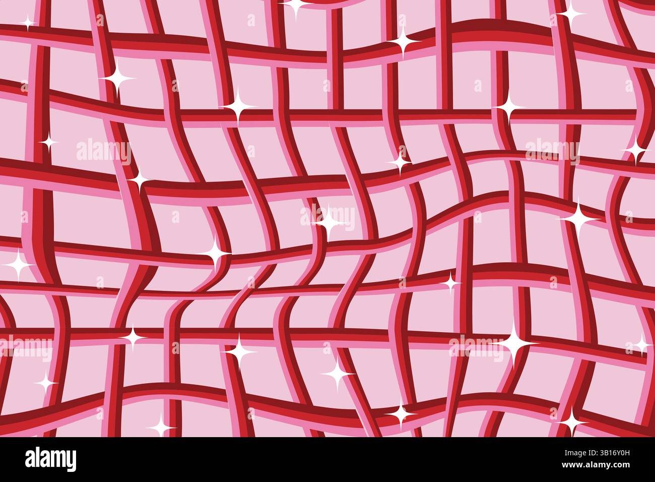 Sfondo astratto psichedelico y2k in colori rosa. Motivo geometrico ondulato distorto. Elegante design trippy. Griglia con linee incrociate della curva Illustrazione Vettoriale