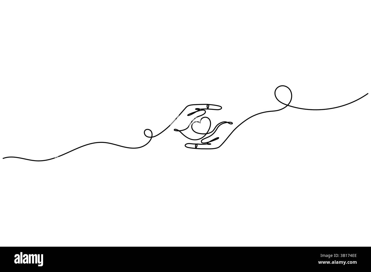 Illustrazione vettoriale del contorno del disegno a linea singola continua a forma d'amore. Illustrazione Vettoriale