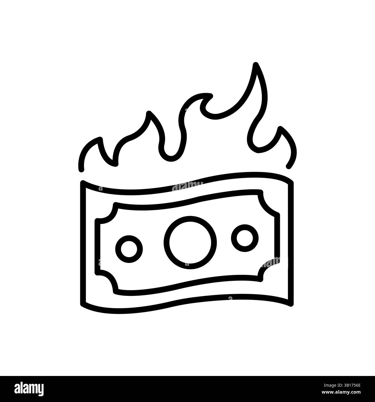 Icona della bolletta di denaro in fiamme. insegna di stile lineare per il concept mobile e il web design. Icona vettoriale del contorno di carta Money Burn. Simbolo, illustrazione del logo. Ve Illustrazione Vettoriale