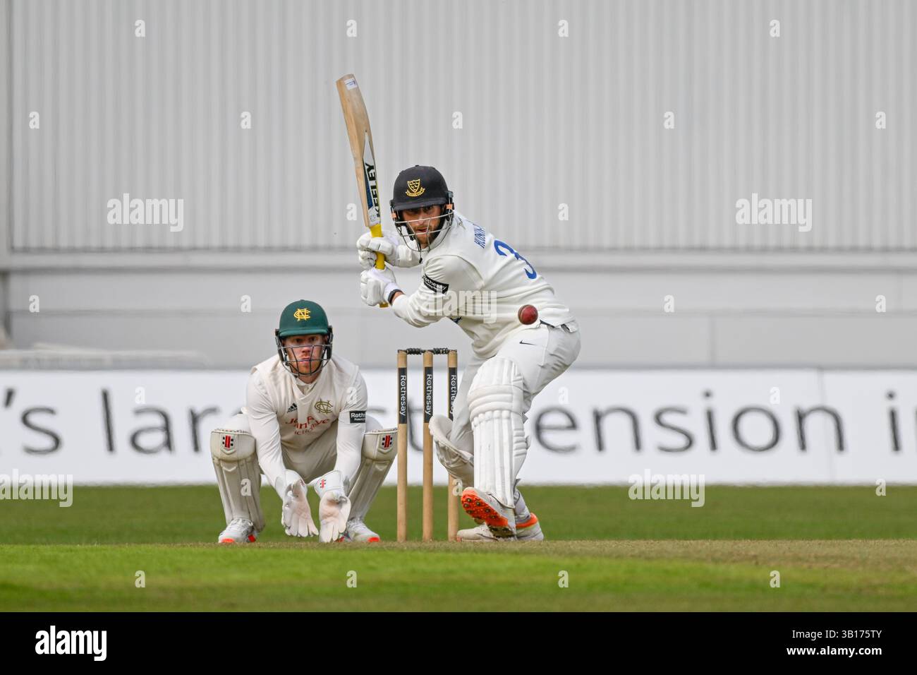 Nottingham, regno unito, Trent Bridge Cricket Ground. 25 aprile 2024. Rothesay County Championship Division 1. Nottinghamshire CCC V Sussex CCC nella foto: Credito: Mark Dunn/Alamy Live News Foto Stock