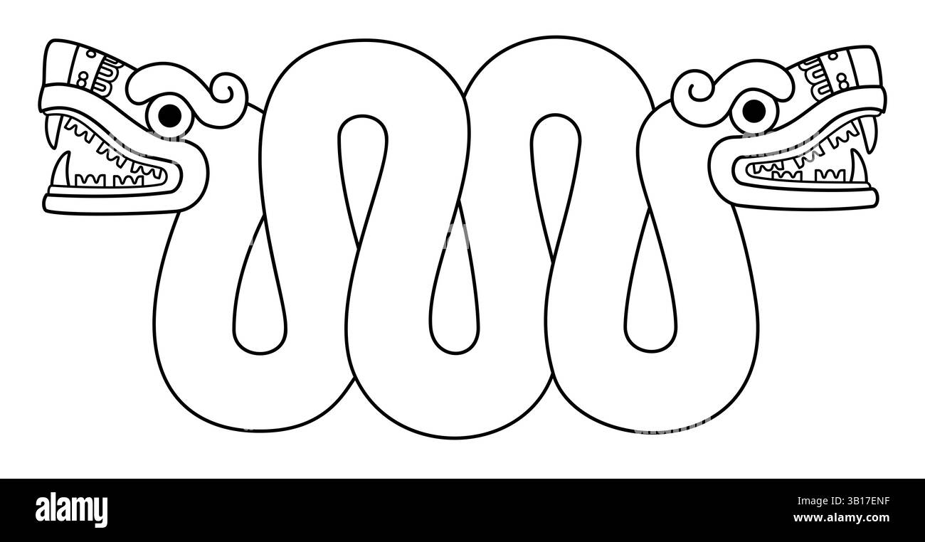 Serpente a doppia testa azteco Xiuhcoatl, un serpente mitologico e forma spirituale della divinità del fuoco azteca Xiuhtecuhtli, a volte rappresentato come arma. Foto Stock