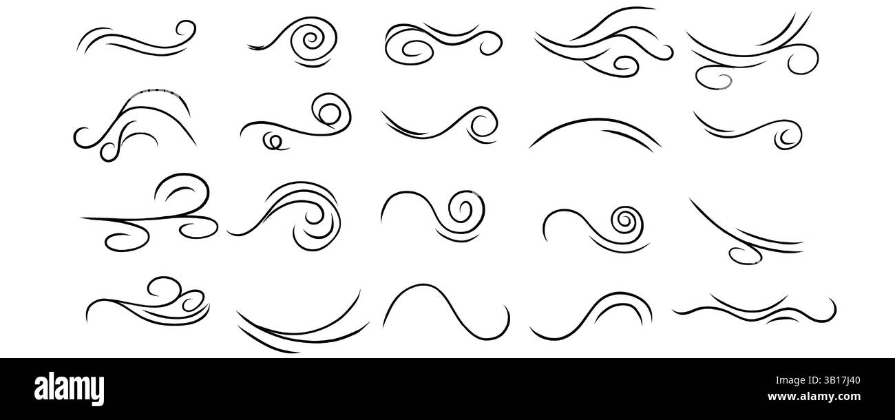 Collezione di vortici decorativi e fiori in formato vettoriale. l'elemento mostra curve, loop e ripetizioni intricate. Illustrazione Vettoriale