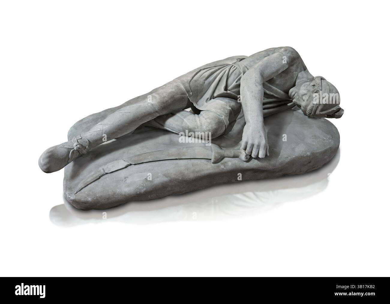 Statua in marmo romano di un soldato persiano morente, giacente sul terreno dalla dedica minore Attalid, 98-138 d.C. copia romana del bronzo greco precedente Foto Stock