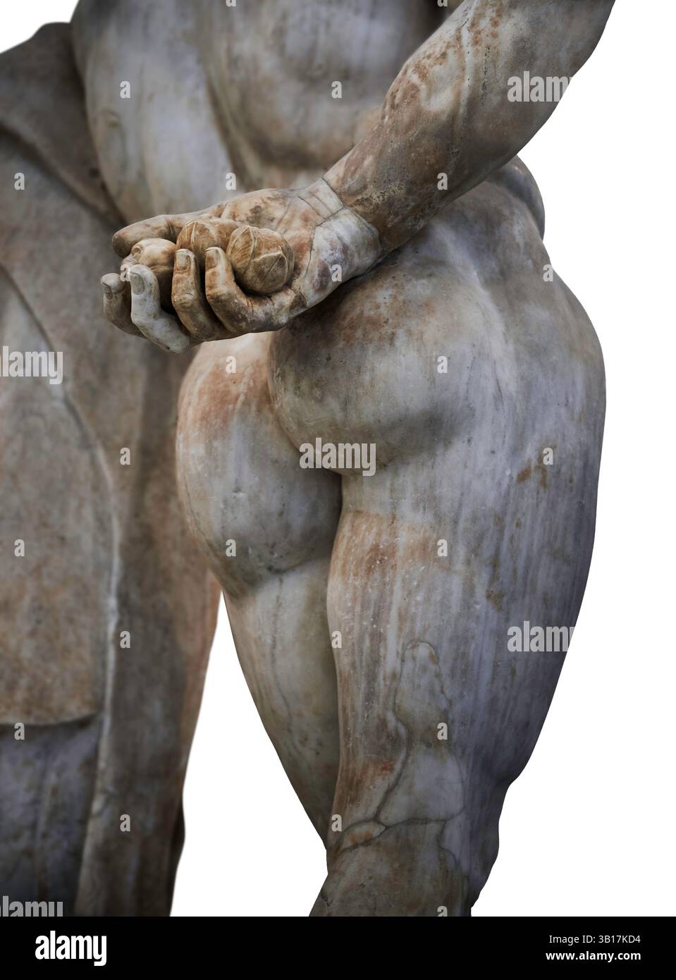 Statua romana di Ercole, le sue mani che reggono le mele d'oro di Esperidi, dalle Terme di Caracalla, Roma. Copia romana della fine del II secolo d.C. copiata Foto Stock