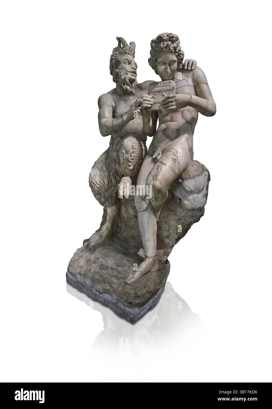 Scultura romana in marmo di Pan che insegna a Dafni a suonare le pipe, una copia romana del II secolo d.C. di un'attrazione originale geek ellenistica della fine del II secolo a.C. Foto Stock