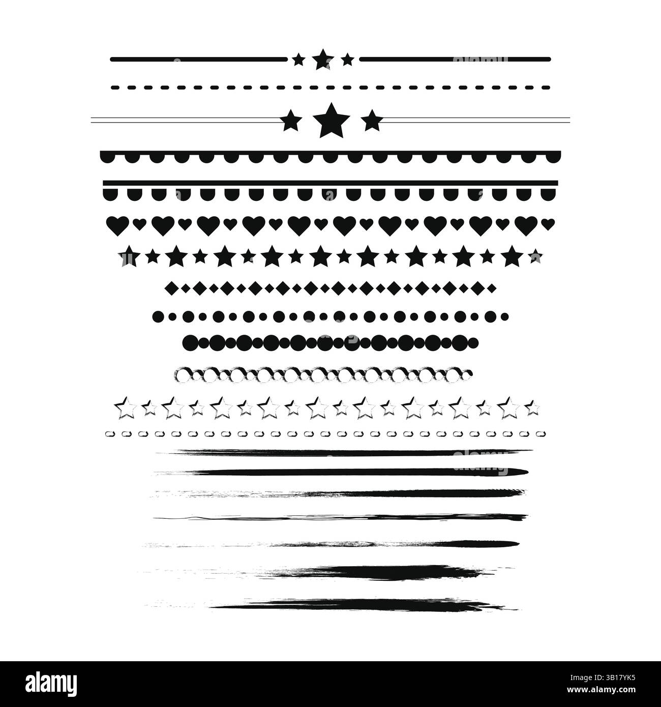 Set di linee vettoriali con bordo decorativo o pennello grunge disegnato Han, divisori di linea per progetti di progettazione grafica. illustrazione vettoriale. Illustrazione Vettoriale