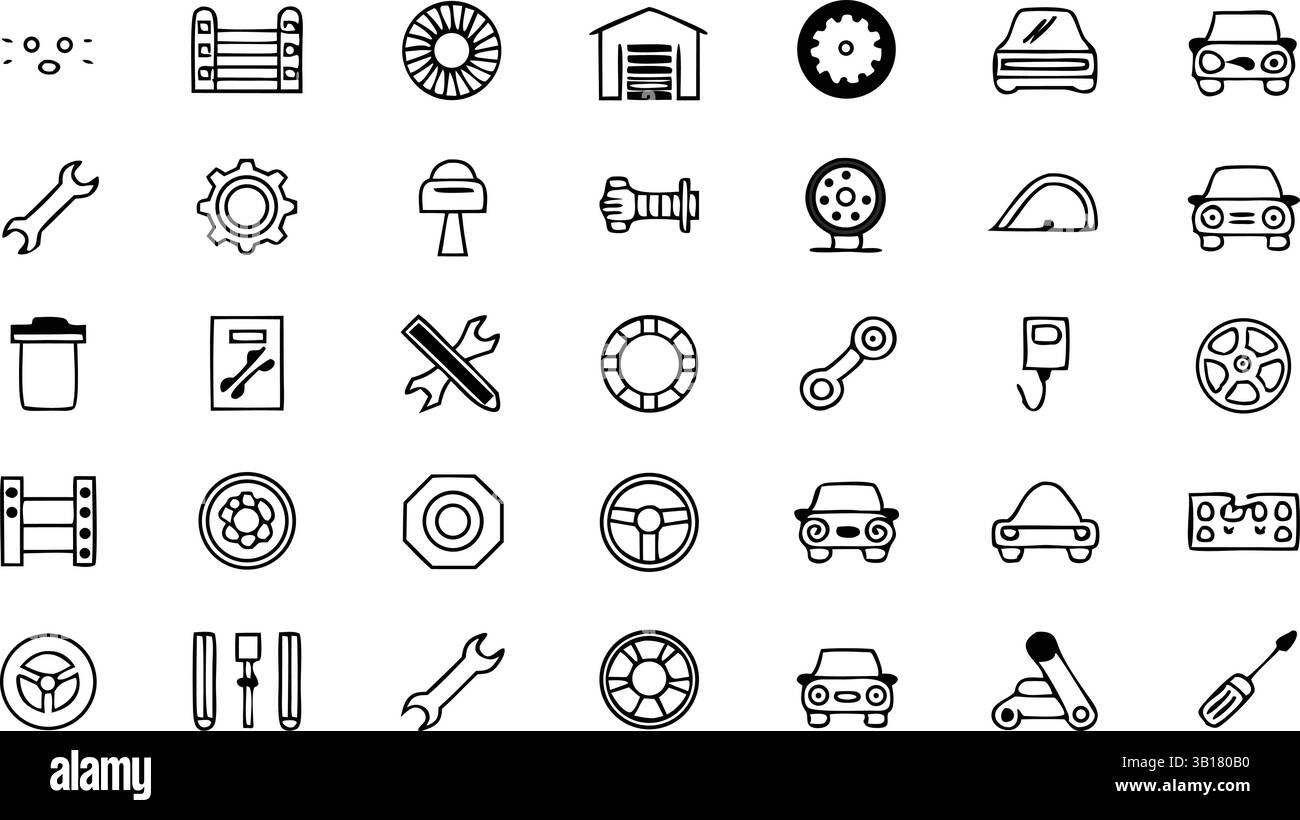 Set di icone per strumenti di riparazione auto e attrezzature per garage – pacchetto vettore per servizi automobilistici Illustrazione Vettoriale Set di icone per strumenti di riparazione auto e attrezzature per garage – pacchetto vettore per servizi automobilistici Illustrazione Vettoriale