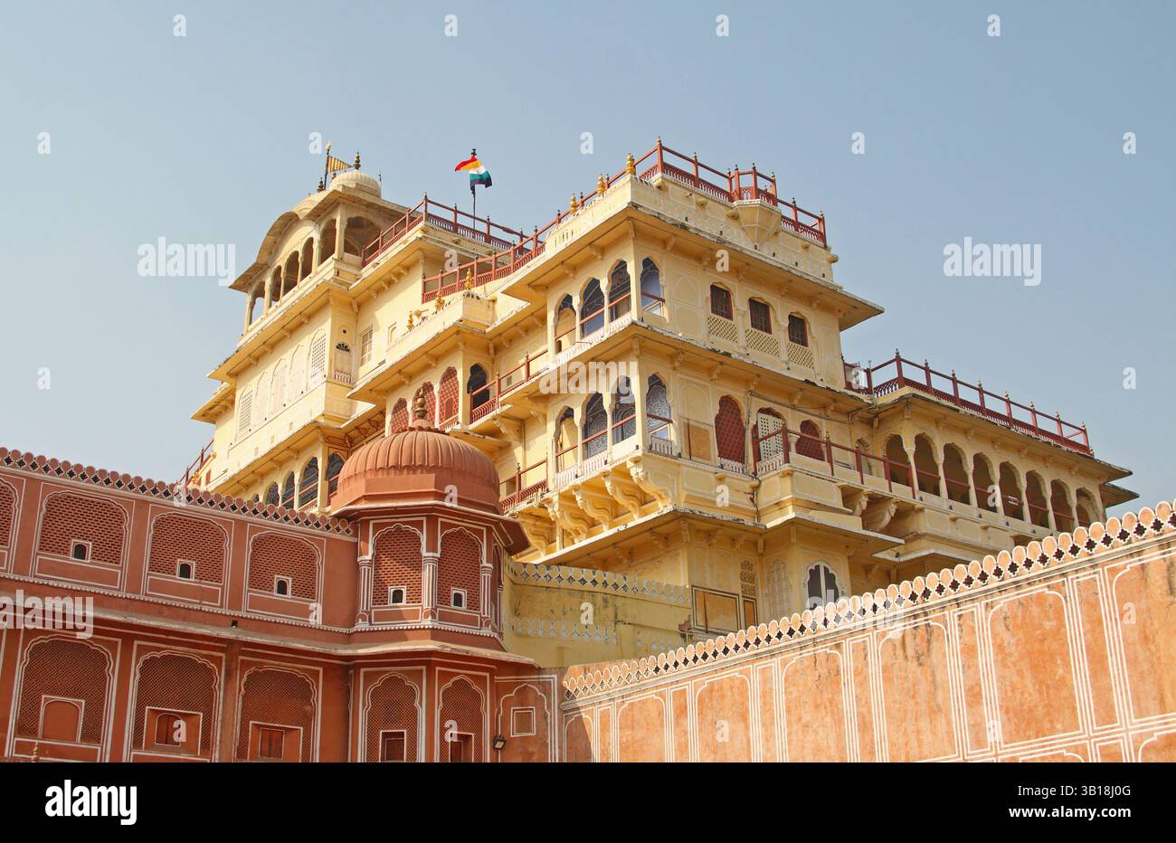 Chandra Mahal, uno degli edifici all'interno del complesso City Palace, Jaipur, Rajasthan, India Foto Stock
