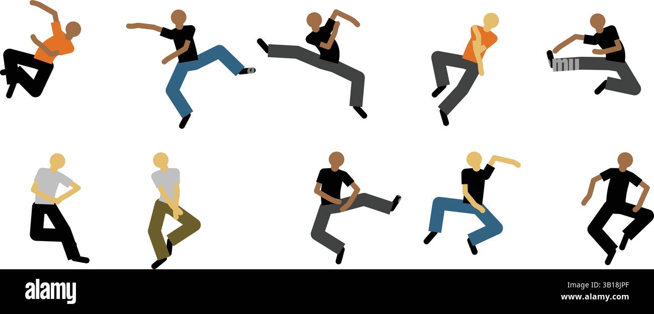 Silhouette in posa con danza piatta su sfondo blu Illustrazione Vettoriale