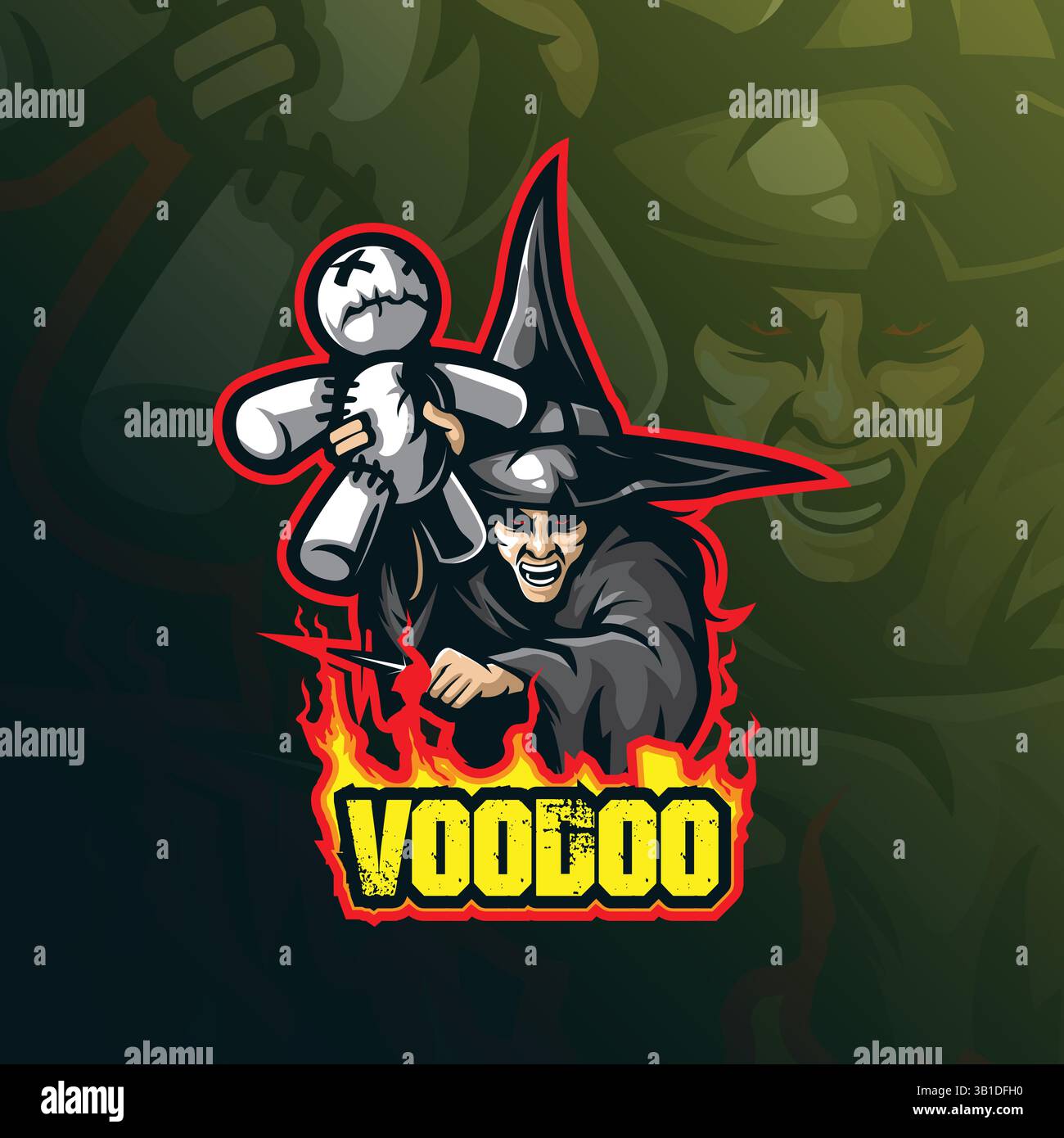 design vettoriale con logo della mascotte voodoo e design moderno per la stampa di badge, emblemi e t shirt. illustrazione voodoo per la squadra sportiva. Illustrazione Vettoriale