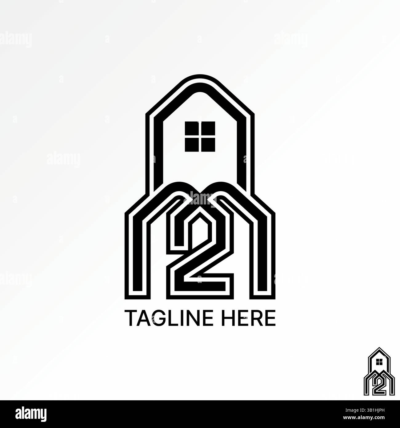 Design del logo concept grafico creativo immagine vettoriale premium stock top sell linea iniziale di font m2 N2N N2M per la casa sul tetto consulenza ARCHITECT immobiliare Illustrazione Vettoriale