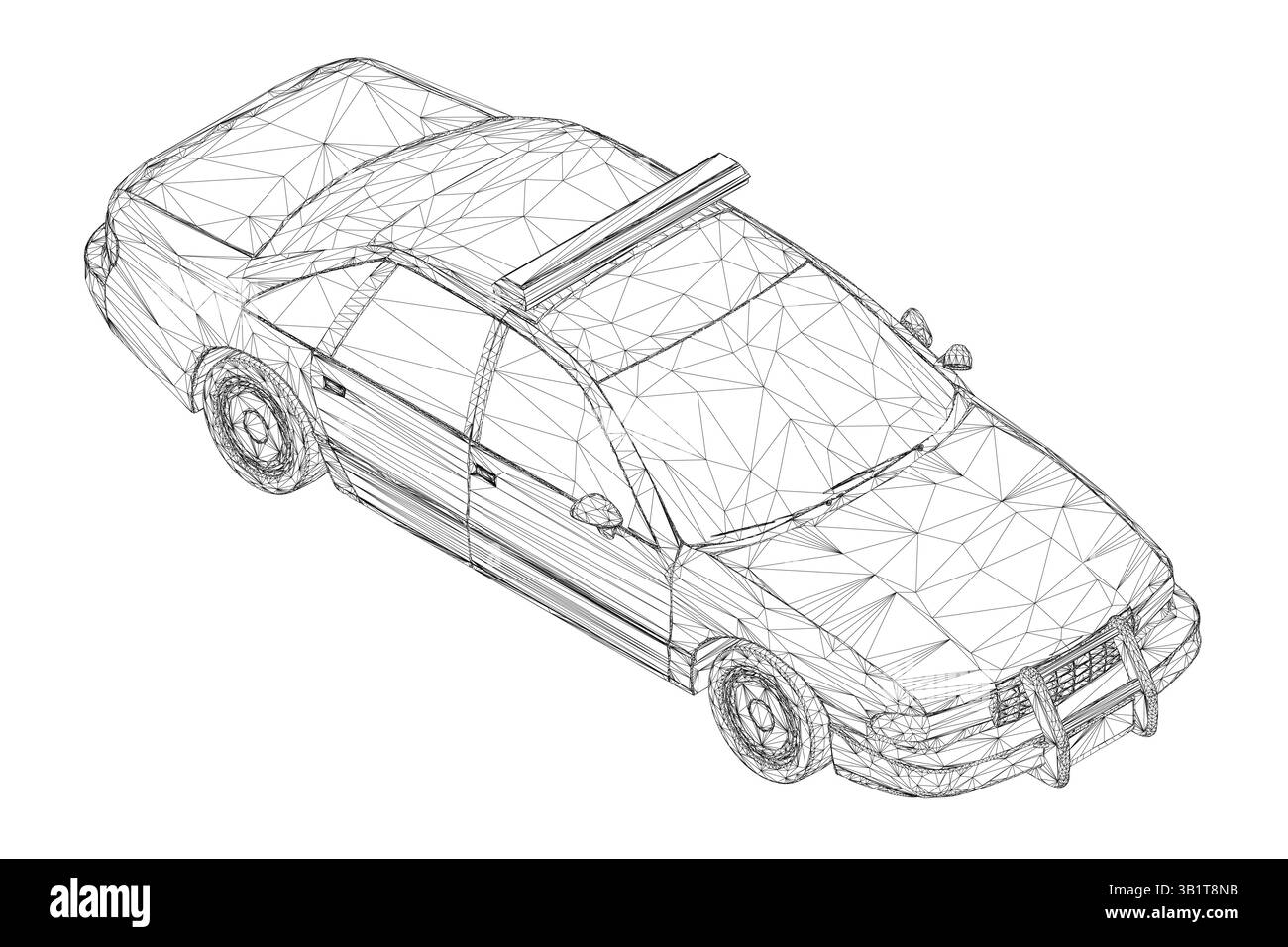 Un'auto della polizia è mostrata in un disegno in bianco e nero. L'auto è parcheggiata sul lato della strada e ha una luce della polizia sulla parte superiore. Il disegno fornisce l'imp Illustrazione Vettoriale