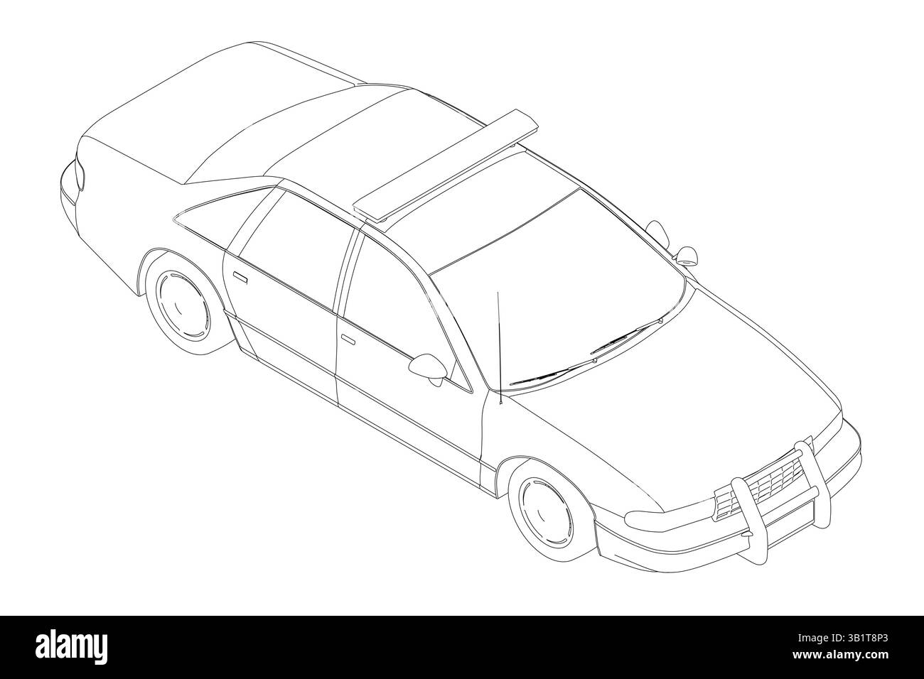 Una macchina della polizia è disegnata in bianco e nero. L'auto è parcheggiata sul lato della strada. Vista isometrica Illustrazione Vettoriale Una macchina della polizia è disegnata in bianco e nero. L'auto è parcheggiata sul lato della strada. Vista isometrica Illustrazione Vettoriale
