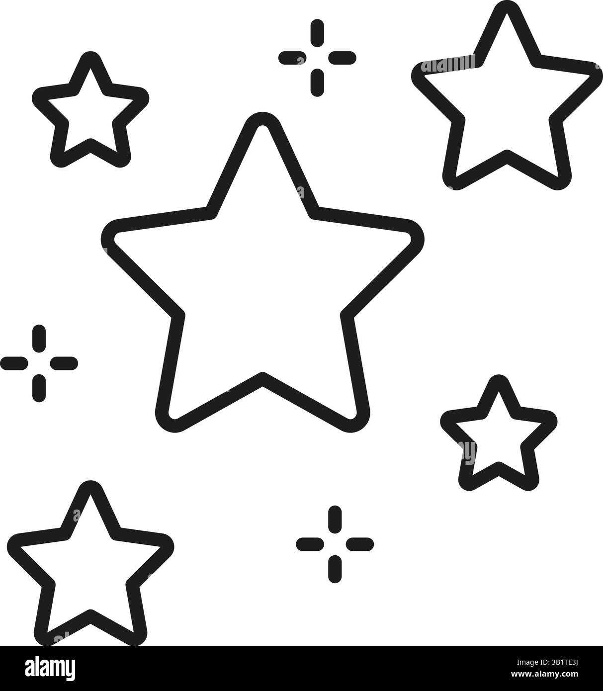 Icona Stars and Sparkles Line (stelle e linee scintillanti). Simbolo Celestial Beauty, Magic e Wonder Outline. Ispirazione cosmica e illustrazione del cielo notturno. Tratto modificabile Illustrazione Vettoriale