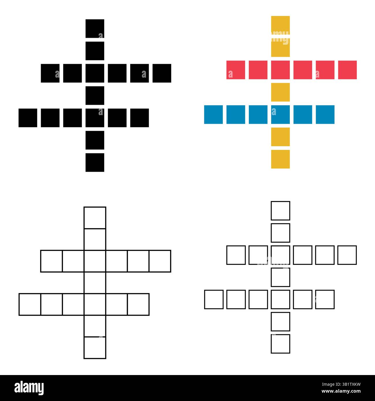 Set di icona concetto Crossword, grafica cross Word, illustrazione vettoriale web flat . Illustrazione Vettoriale