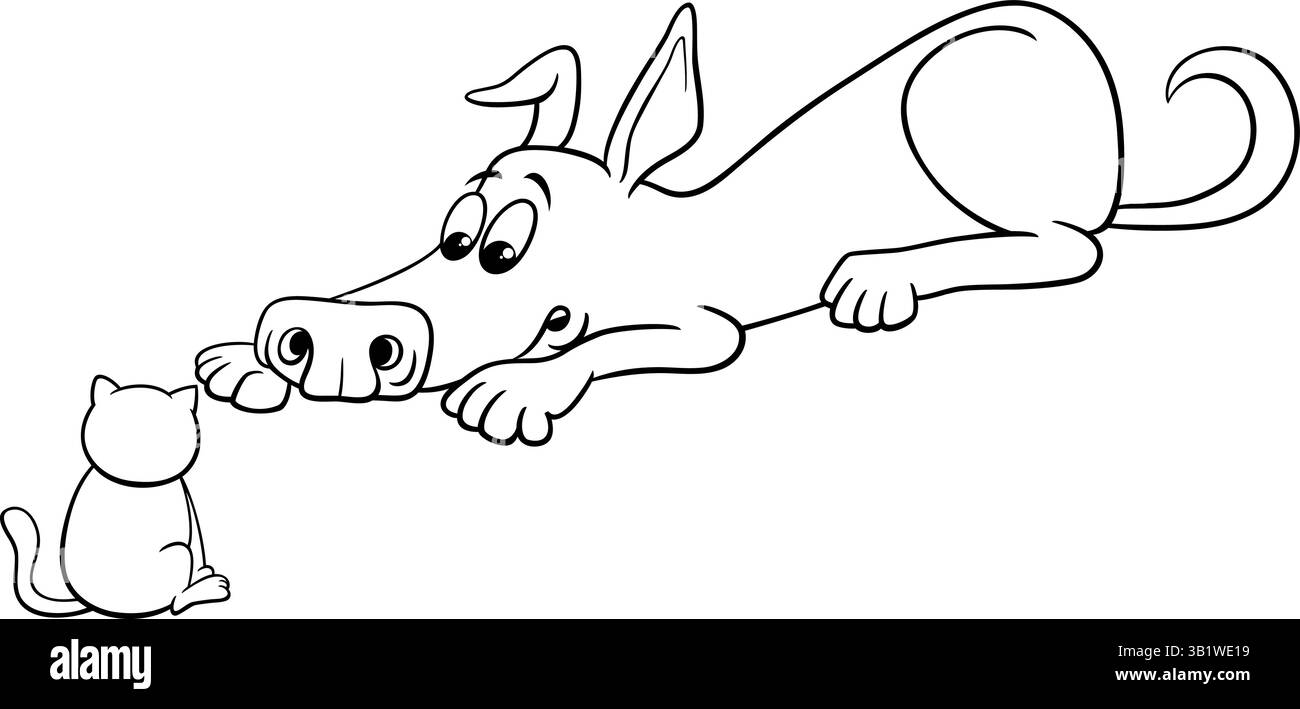 Illustrazione dei cartoni animati di personaggi di cani e gattini animali che colorano la pagina Illustrazione Vettoriale