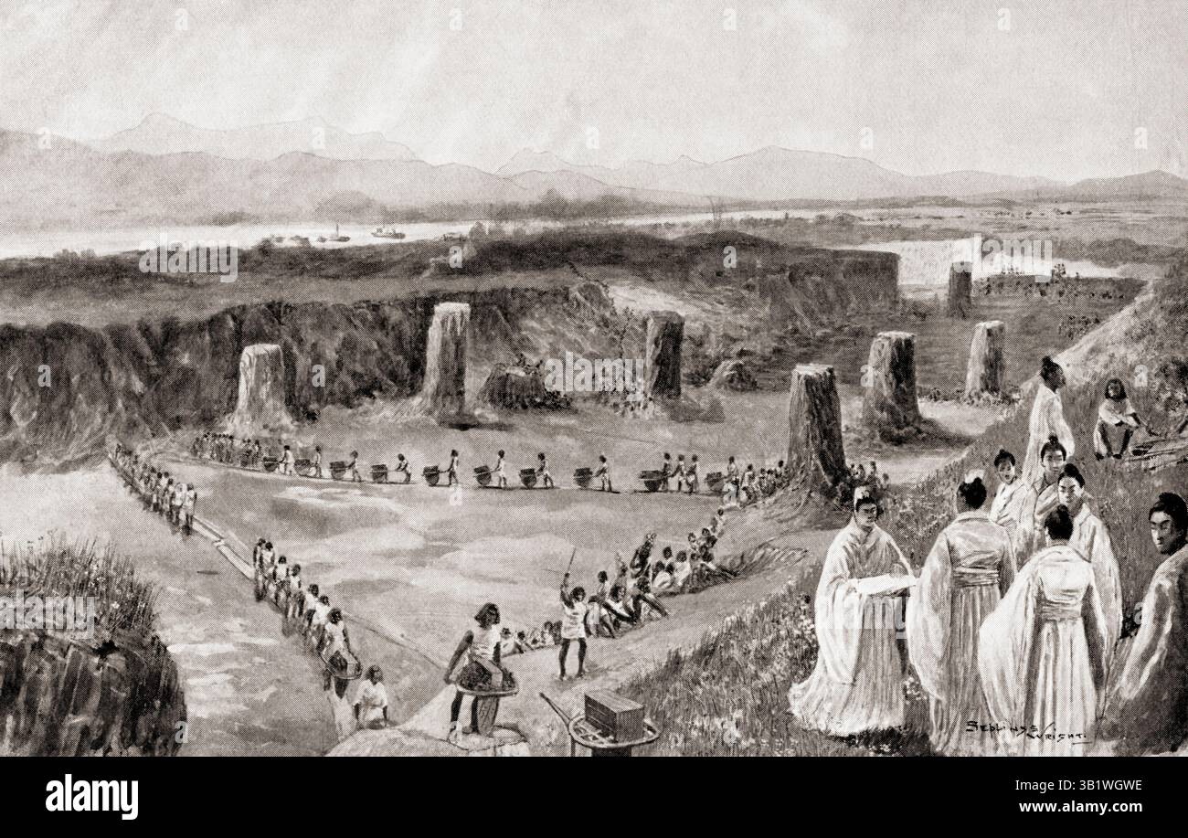 Lavorando sul Canal grande, in Cina nel XIII secolo. Foto Stock