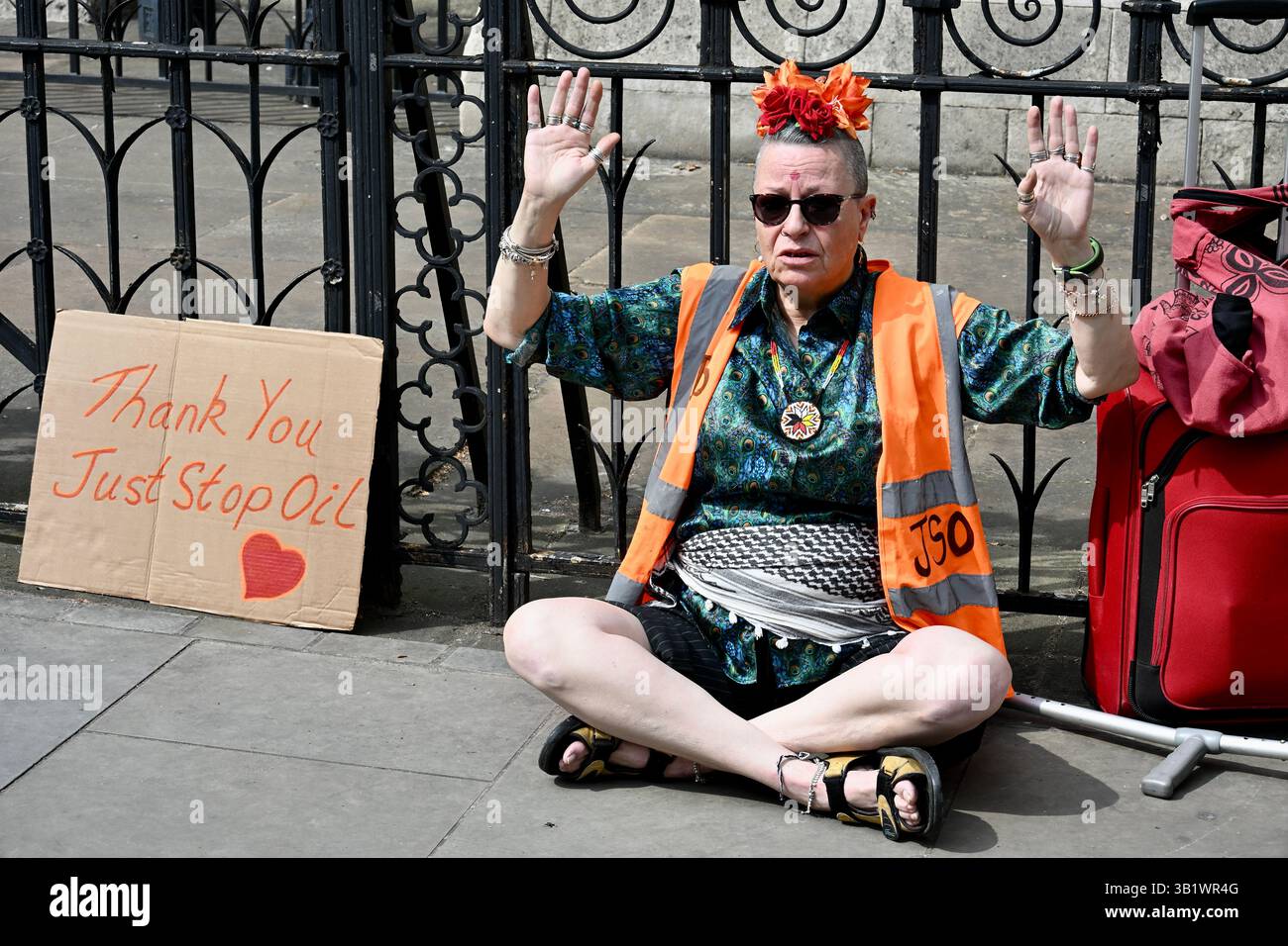 Londra, Regno Unito. Basta fermare l'olio per un'ultima azione. I Just Stop Oil hanno tenuto la loro ultima marcia di oggi da St James Park alle Royal Courts of Justice, per celebrare il loro ultimo giorno di azione. Il gruppo sostiene che 3.300 attivisti sono stati arrestati dal 2022 per aver preso parte alle loro proteste, con 180 che vanno in prigione. Crediti: michael melia/Alamy Live News Foto Stock