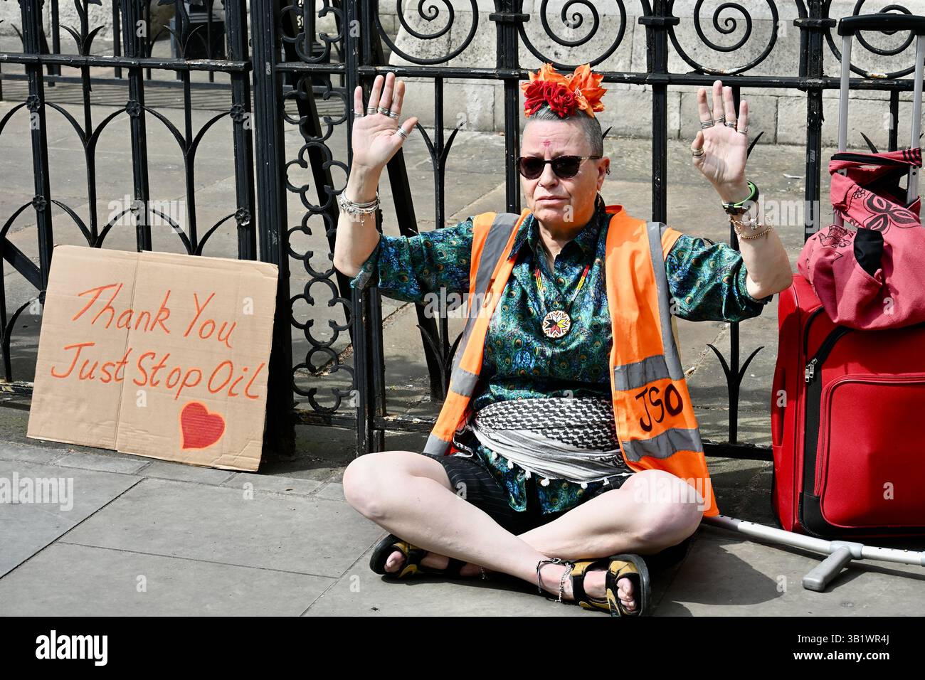 Londra, Regno Unito. Basta fermare l'olio per un'ultima azione. I Just Stop Oil hanno tenuto la loro ultima marcia di oggi da St James Park alle Royal Courts of Justice, per celebrare il loro ultimo giorno di azione. Il gruppo sostiene che 3.300 attivisti sono stati arrestati dal 2022 per aver preso parte alle loro proteste, con 180 che vanno in prigione. Crediti: michael melia/Alamy Live News Foto Stock