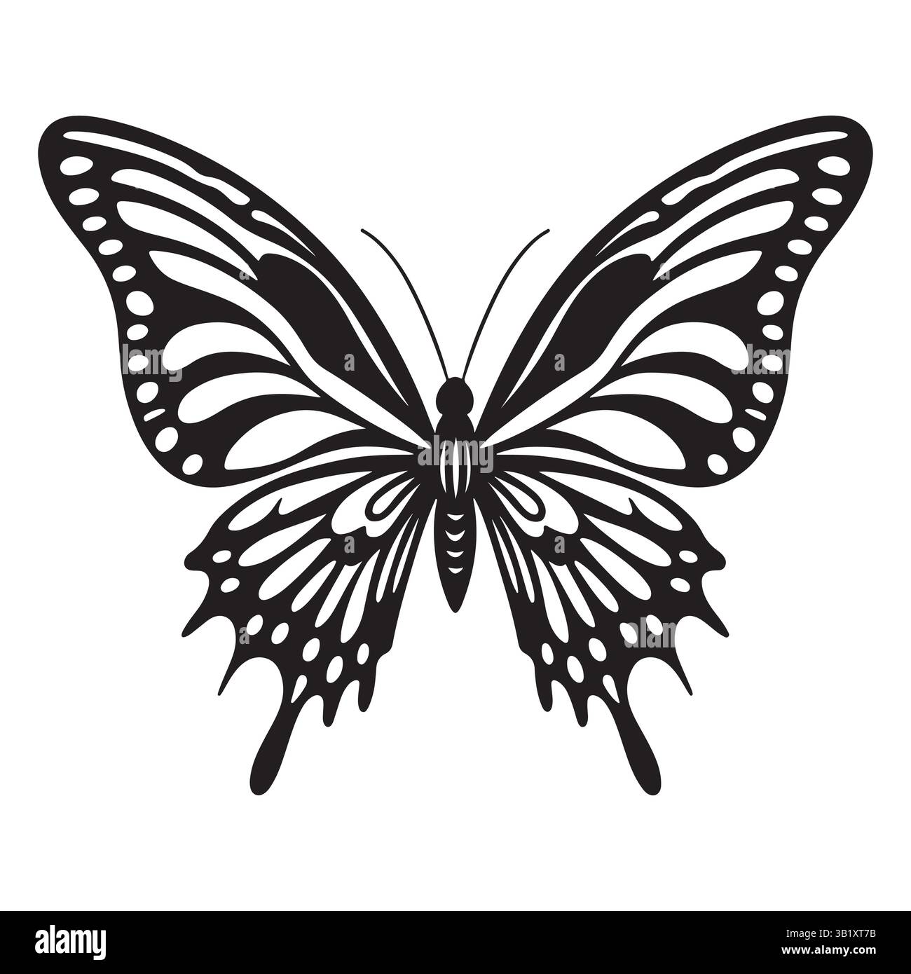 Elegante design Tribal Butterfly Tattoo in Black Vector Illustrazione Vettoriale