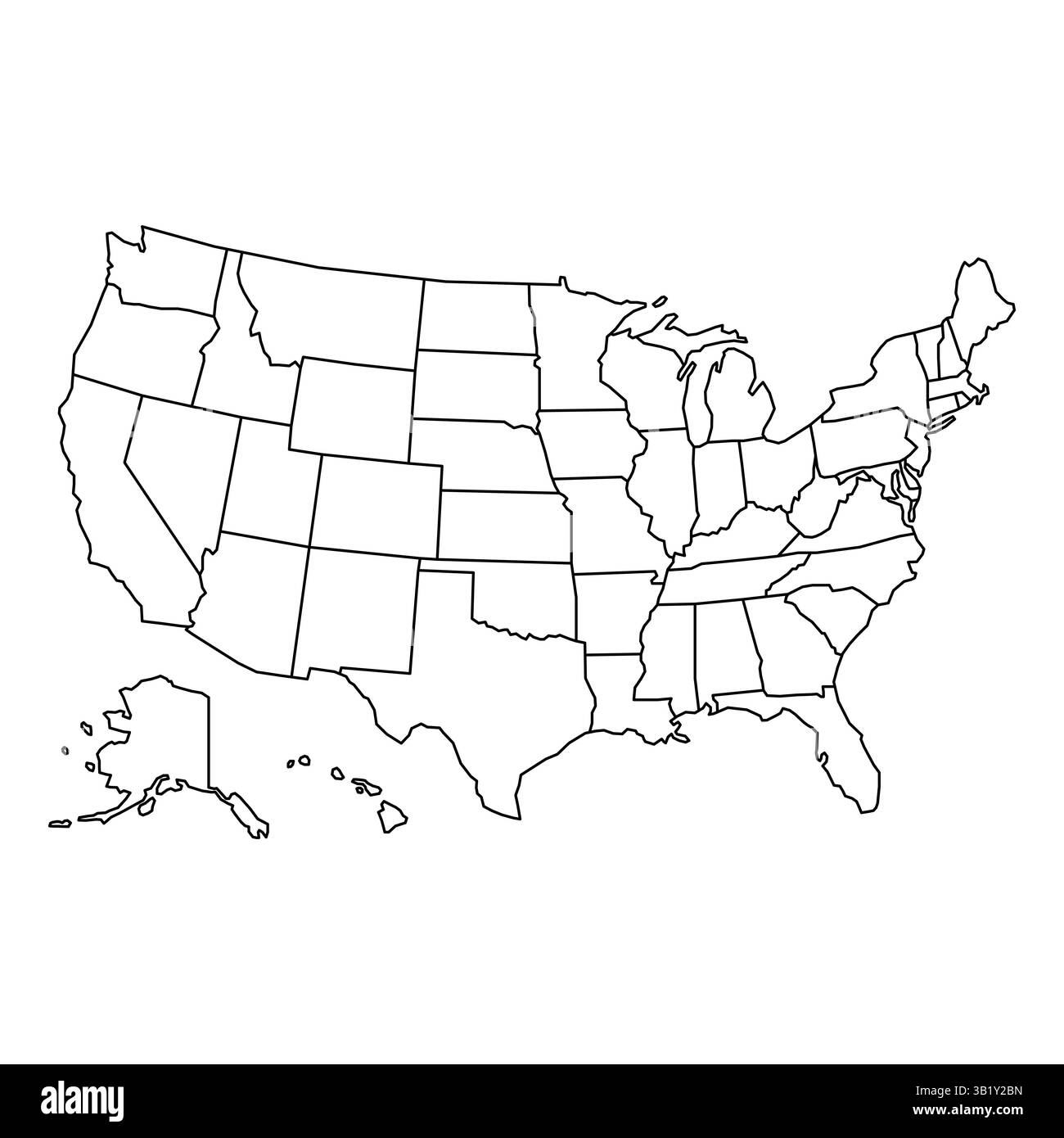 Sfondo mappa USA con gli stati. Mappa degli Stati Uniti d'America isolata su sfondo bianco. Mappa di illustrazione vettoriale Illustrazione Vettoriale