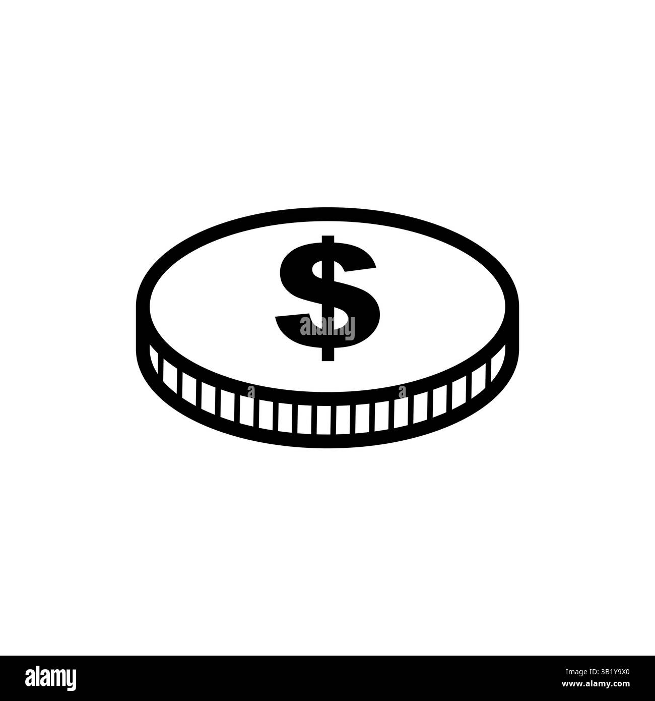 Icona della moneta da un dollaro. Forma del denaro in valuta. Cifra di gettone finanziario. Segno di economia vettoriale. Illustrazione Vettoriale