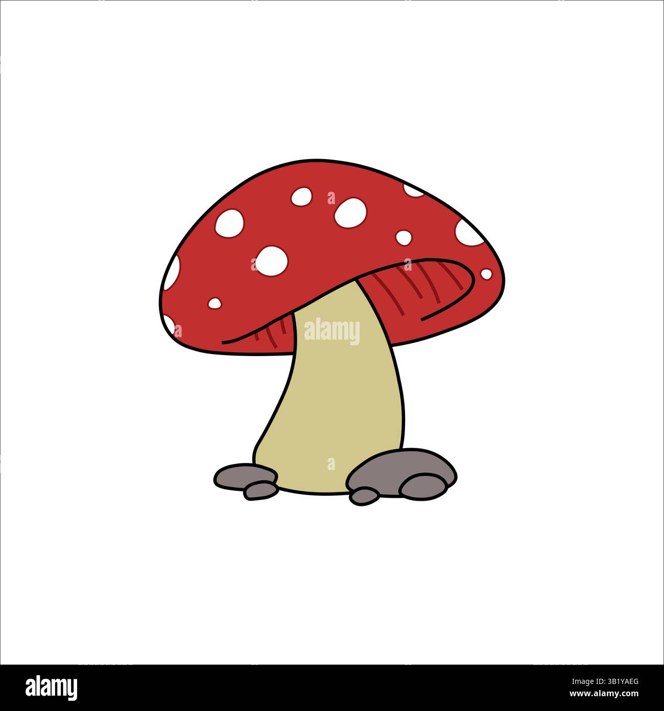 Icona rossa dei funghi. Forma di fungo cartoni animati. Figura con cappuccio macchiato. Pianta forestale vettoriale. Illustrazione Vettoriale