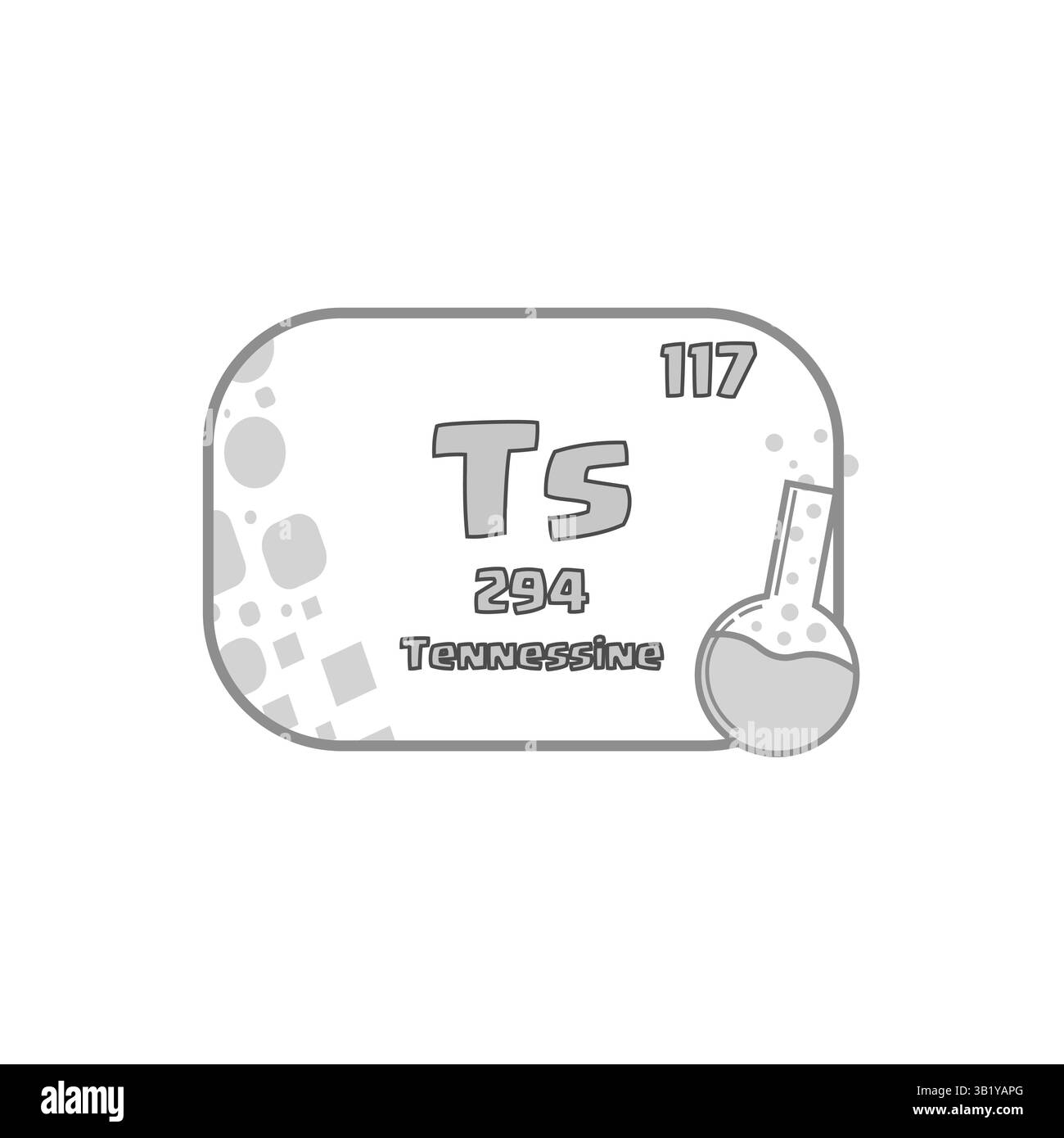 Elemento chimico in TANNINE. Numero atomico cento diciassette. Vettore simbolo TS. Immagine del pallone da laboratorio. Illustrazione Vettoriale