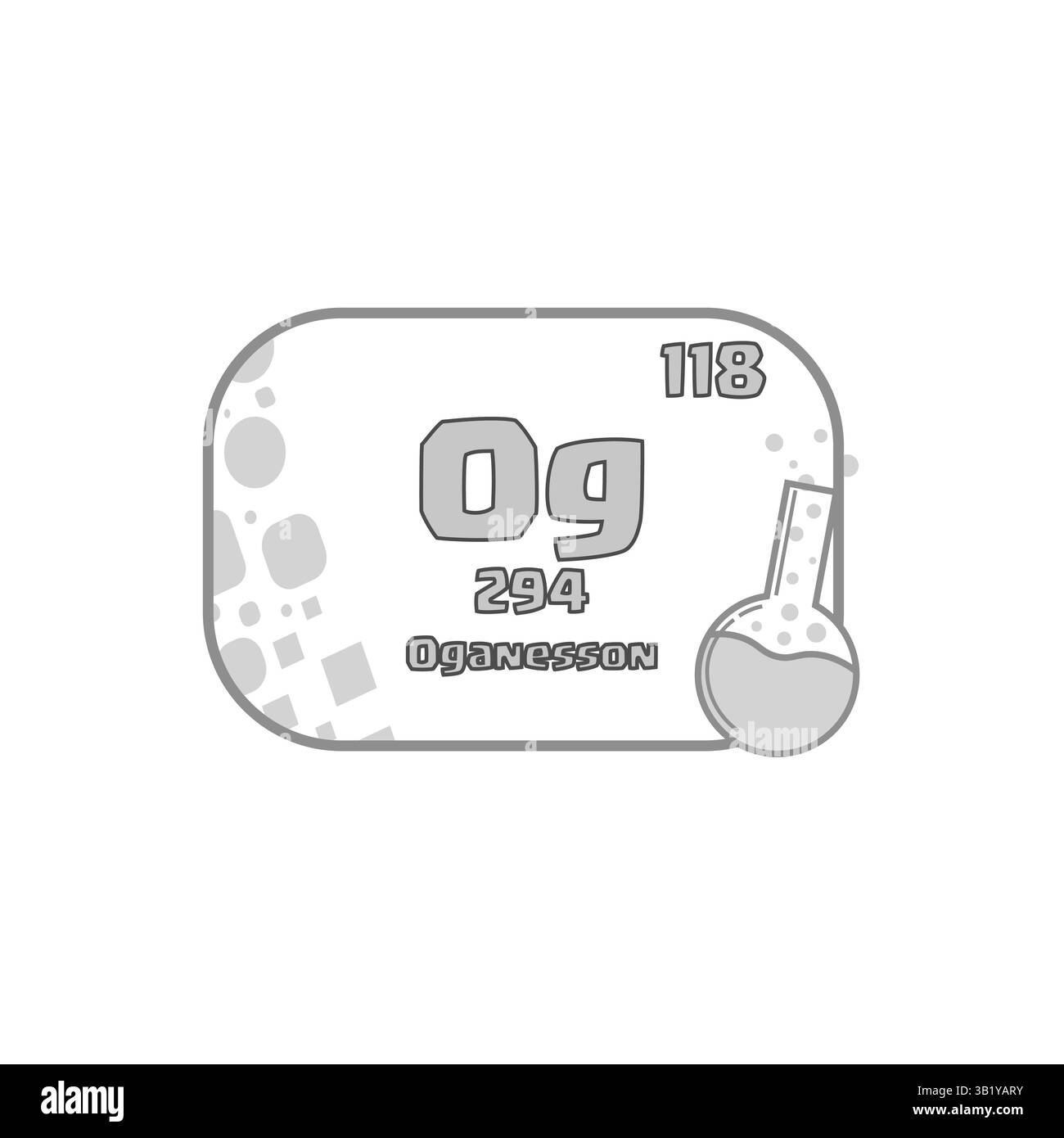 Icona elemento chimico. Numero uno e diciotto. Atomic 294 Oganesson. Tavola periodica vettoriale. Illustrazione Vettoriale