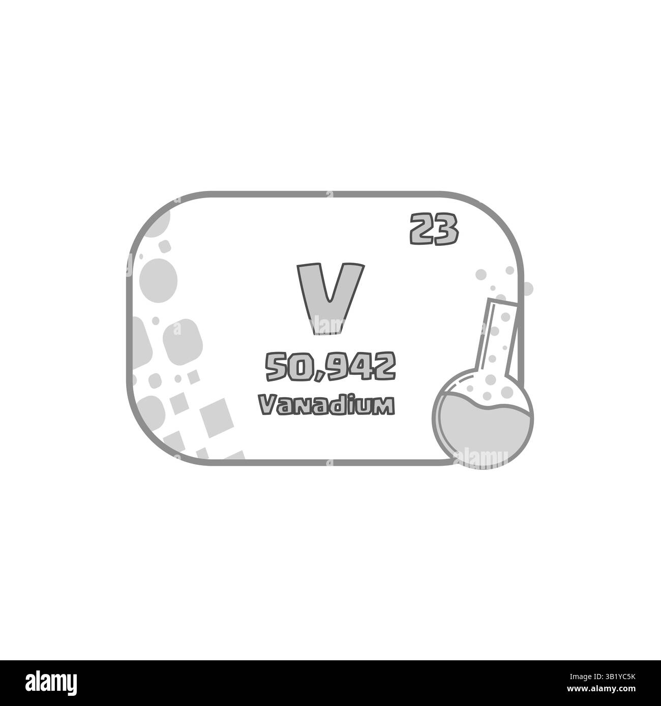 Icona chimica al vanadio. Numero atomico ventitré. V grafico periodico. Elemento grigio vettoriale. Illustrazione Vettoriale