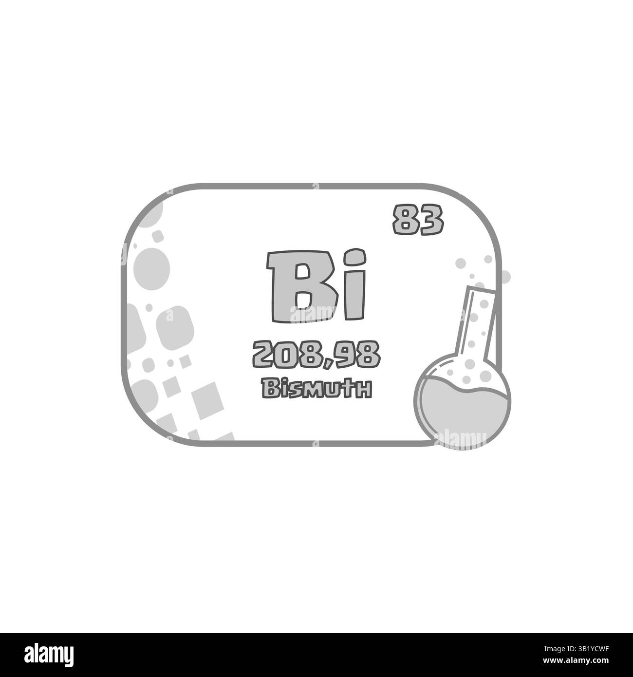 Icona atomica di bismuto. Elemento numero ottantatré. Scheda periodica vettoriale. Piastra metallica pesante. Illustrazione Vettoriale