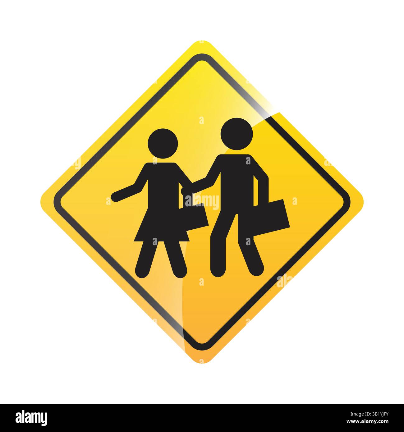 Cartello segnaletico di passaggio scolastico - cartello stradale giallo con il diamante che indica l'area di attraversamento dei bambini per una guida sicura vicino a scuole, zone didattiche e strade Illustrazione Vettoriale