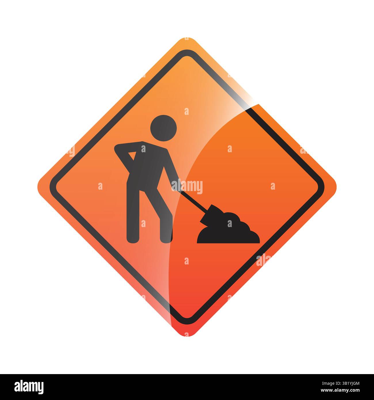 Cartello lavori in corso - cartello arancione Diamond Road che mostra il lavoratore con pala per avvisi di lavori stradali, attenzione al traffico, manutenzione stradale Illustrazione Vettoriale