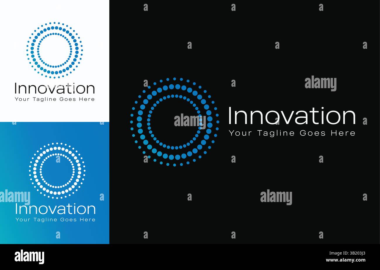 Set di design Innovation con logo circolare punteggiato Illustrazione Vettoriale