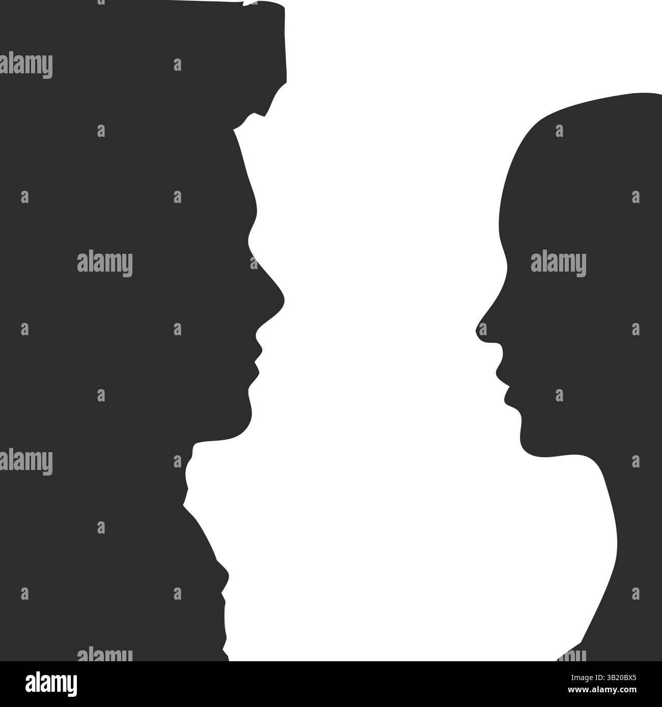 Uomo e donna viso silhouette profilo Vector: Guardarsi l'un l'altro Design del profilo Illustrazione Vettoriale