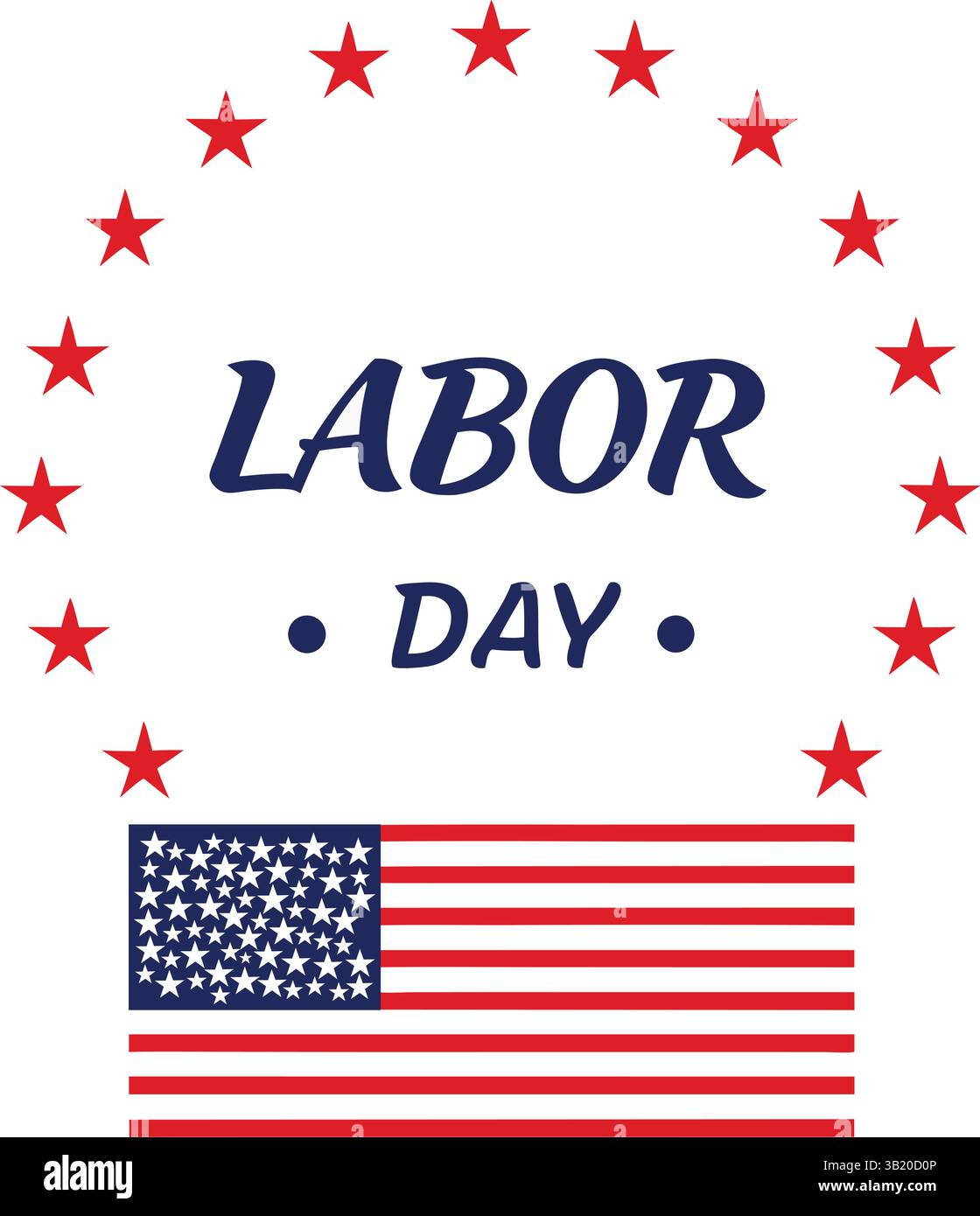 Happy Labor Day grafica vettoriale: Bandiera americana, stelle e strisce per i saluti natalizi Illustrazione Vettoriale