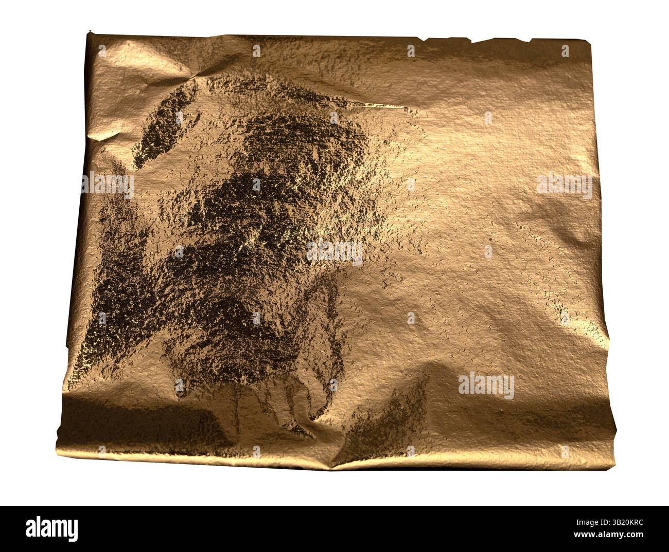 Foglio di alluminio in bronzo e ottone con bordi strappati e trama deformata. La superficie metallizzata riflettente con scintillio, luccichio e bagliore crea un design elegante Foto Stock