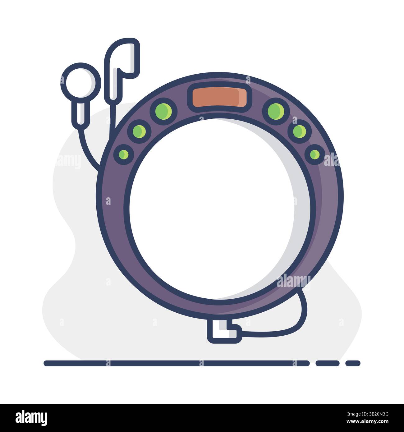 Lettore CD portatile con icona isolata dal vettore auricolare. Cartello musicale. Simbolo grafico per il design di applicazioni, logo, app e siti Web musicali e audio Illustrazione Vettoriale