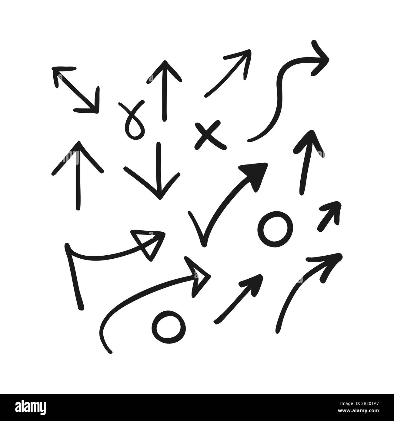 Frecce Doodle disegnate a mano disegnate schizzo Imposta illustrazioni grafiche vettoriali Illustrazione Vettoriale